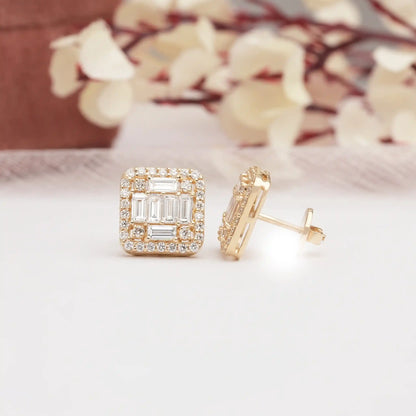 Baguette And Round  Cut Lab  Grown Diamond Earrings