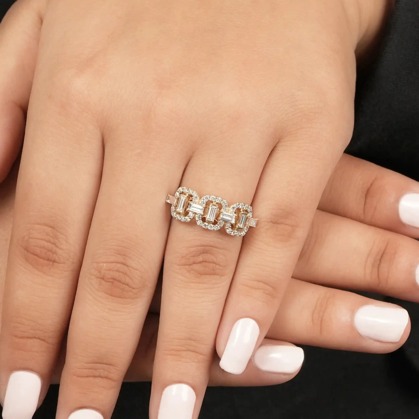 Baguette And Round Cut Three Stone Engagement Ring