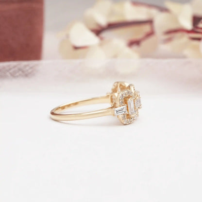 Baguette And Round Cut Three Stone Engagement Ring