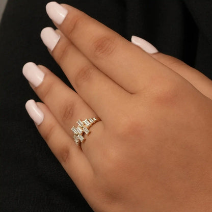 Baguette Cut Cluster Diamond  Anniversary Ring