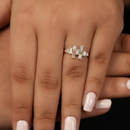 Baguette Cut Cluster Diamond  Anniversary Ring
