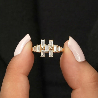 Baguette Cut Cluster Diamond  Anniversary Ring