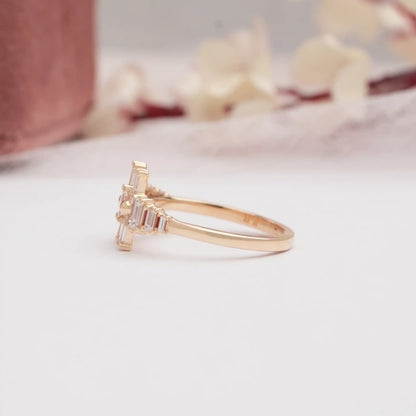 Baguette Cut Cluster Diamond  Anniversary Ring