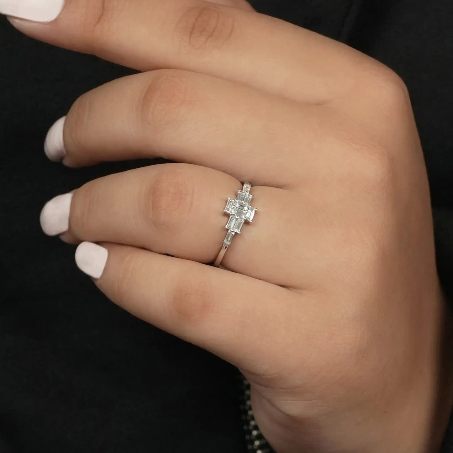 Baguette Cut Cluster Diamond Anniversary Ring
