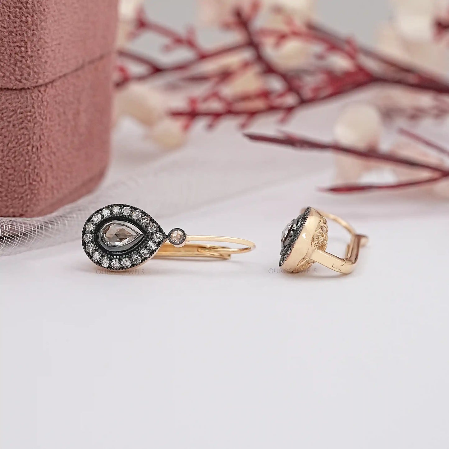 Pear Cut Halo Lab Diamond Dangle Earring