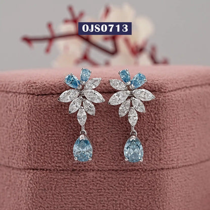 Blue Pear Cut Lab Diamond Drop Dangle Earring