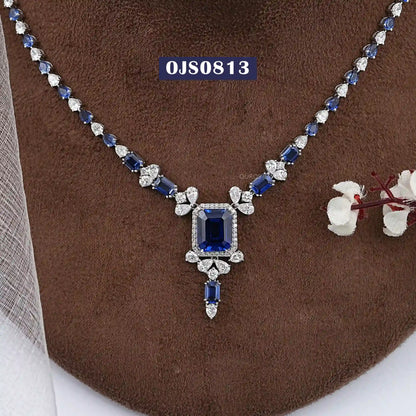 Blue Sapphire Emerald Cut Gemstone Necklace