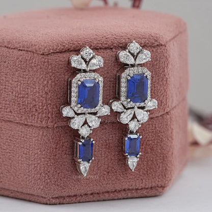 Blue Sapphire Gemstone Drop Dangle Earring