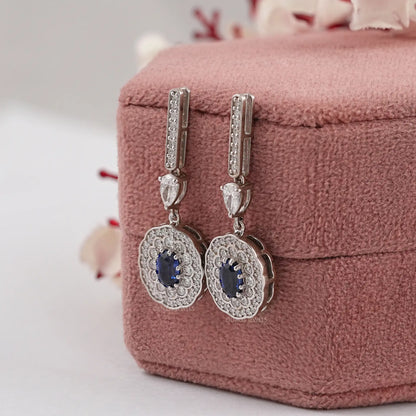 Oval Cut Blue Gemstone Drop Dangle Earring