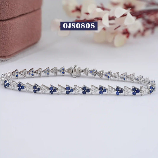 Blue Sapphire Round Cut Gemstone Bracelet