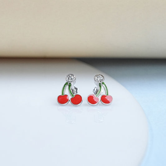 Cherry Enamel Diamond Earrings