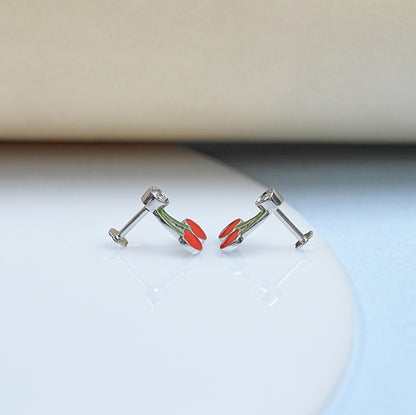 Cherry Enamel Diamond Earrings