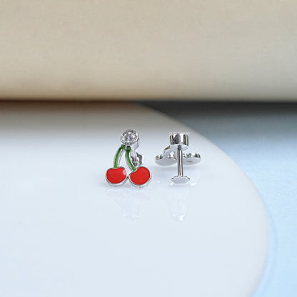 Cherry Enamel Diamond Earrings