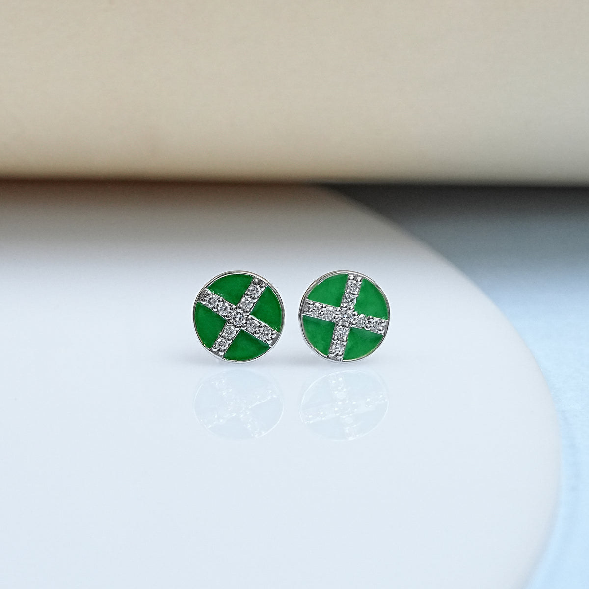 Green Enamel Stud Earrings For Baby Girl