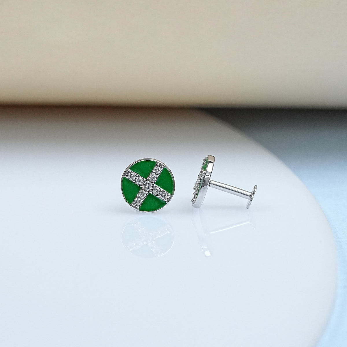 Green Enamel Stud Earrings For Baby Girl