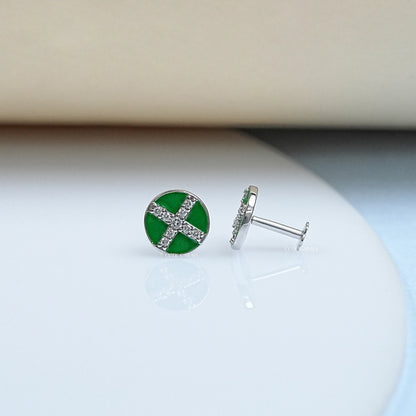 Green Enamel Stud Earrings For Baby Girl