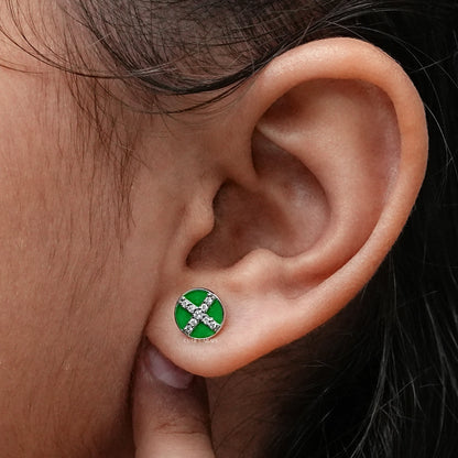 Green Enamel Stud Earrings For Baby Girl