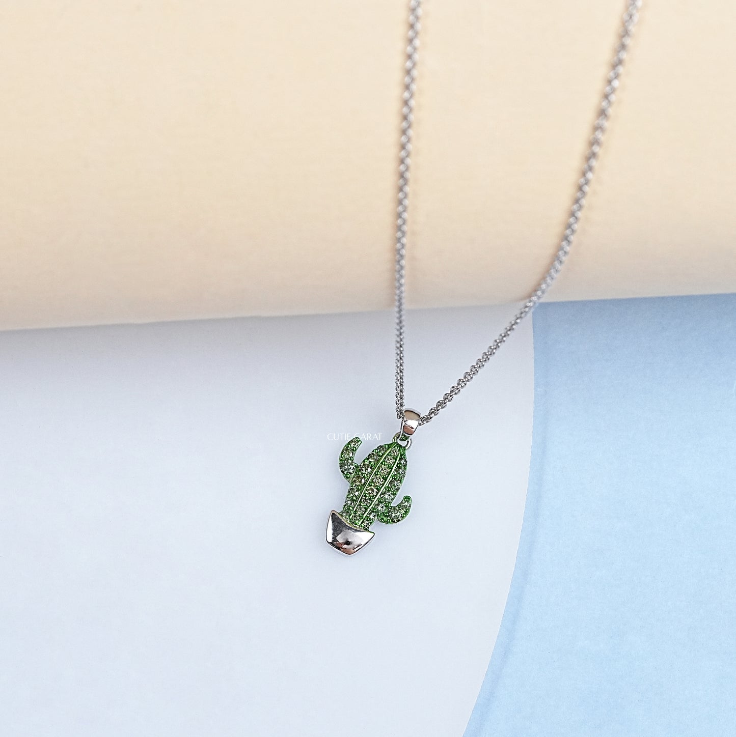 Lab Colored Diamond Cactus Pendant