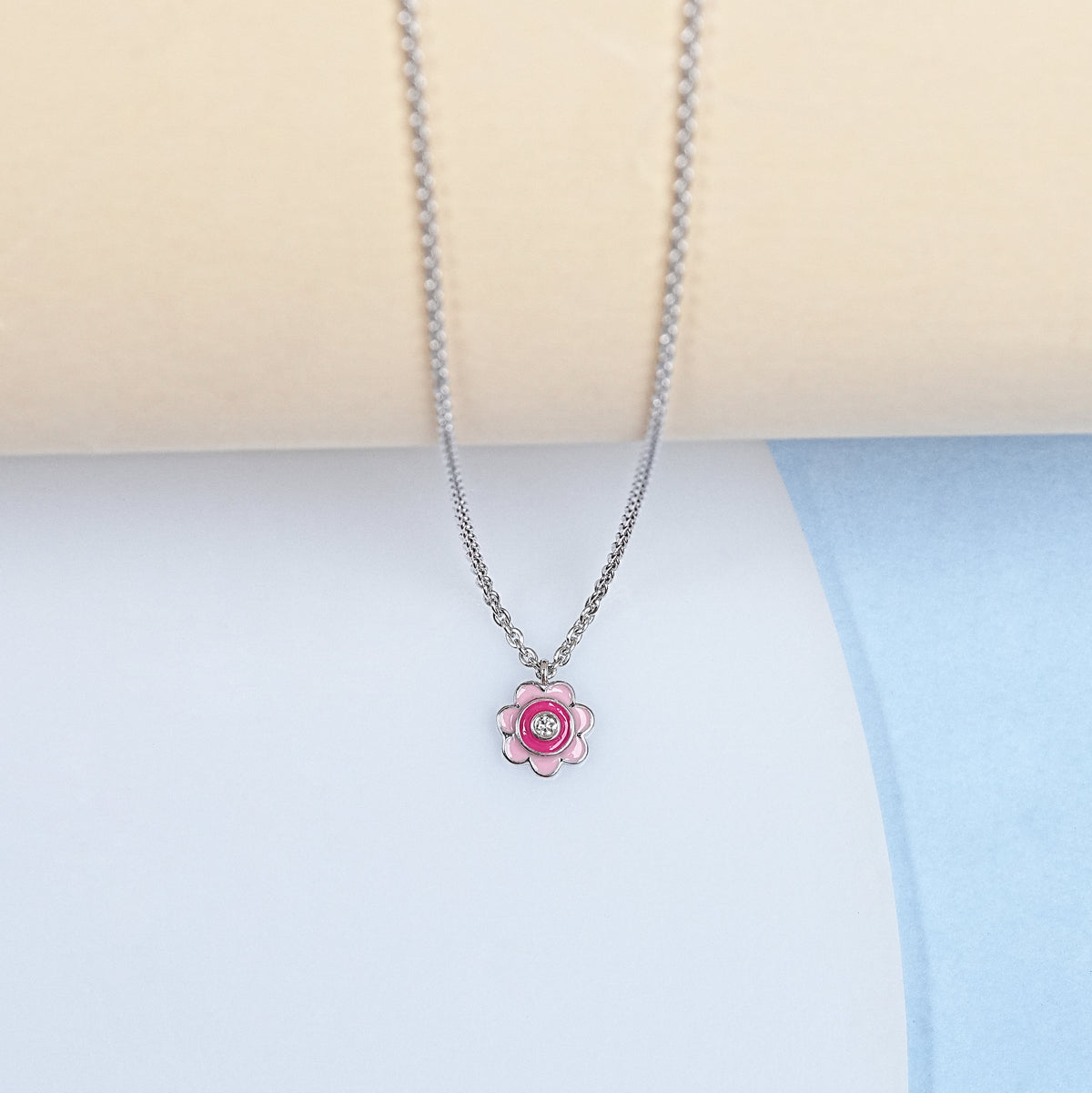 Pink Enamel Flower Charm Pendant
