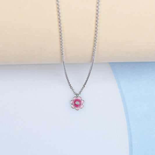 Pink Enamel Flower Charm Pendant