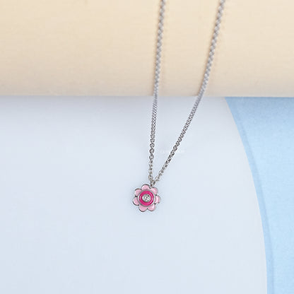 Pink Enamel Flower Charm Pendant