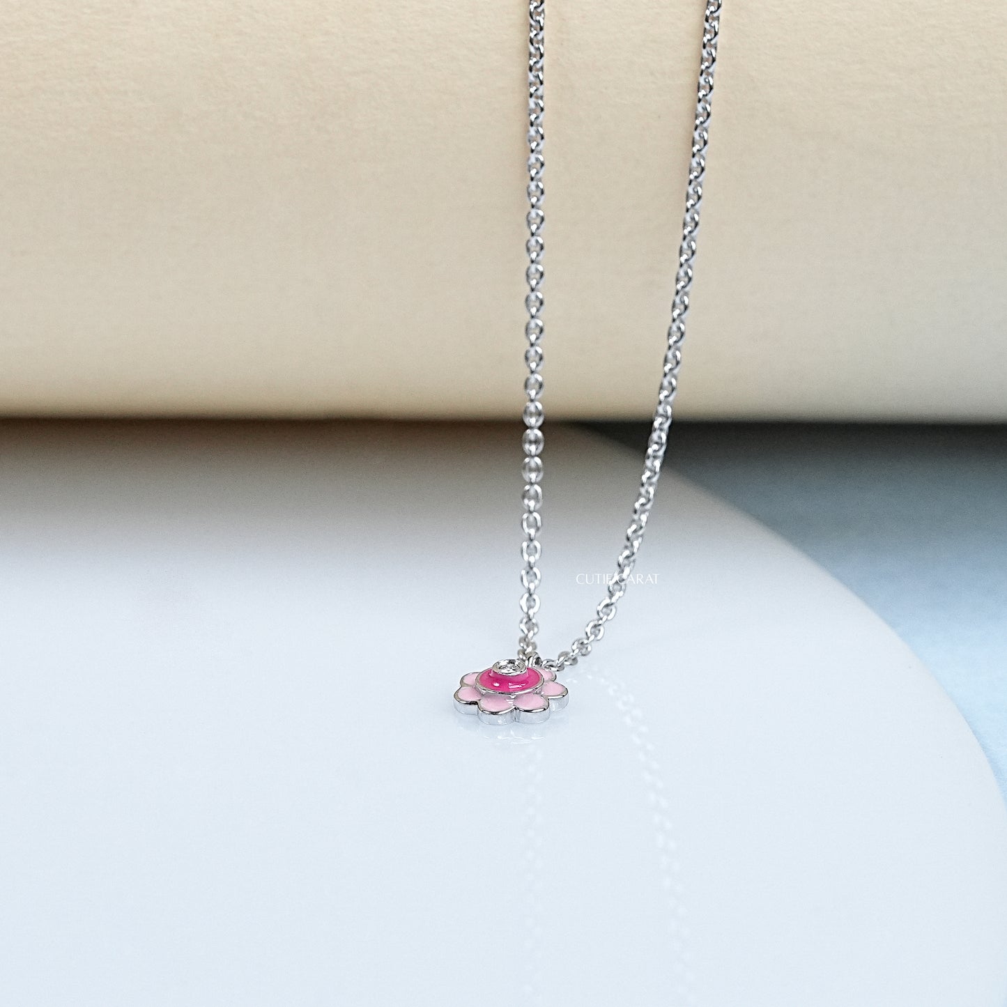 Pink Enamel Flower Charm Pendant