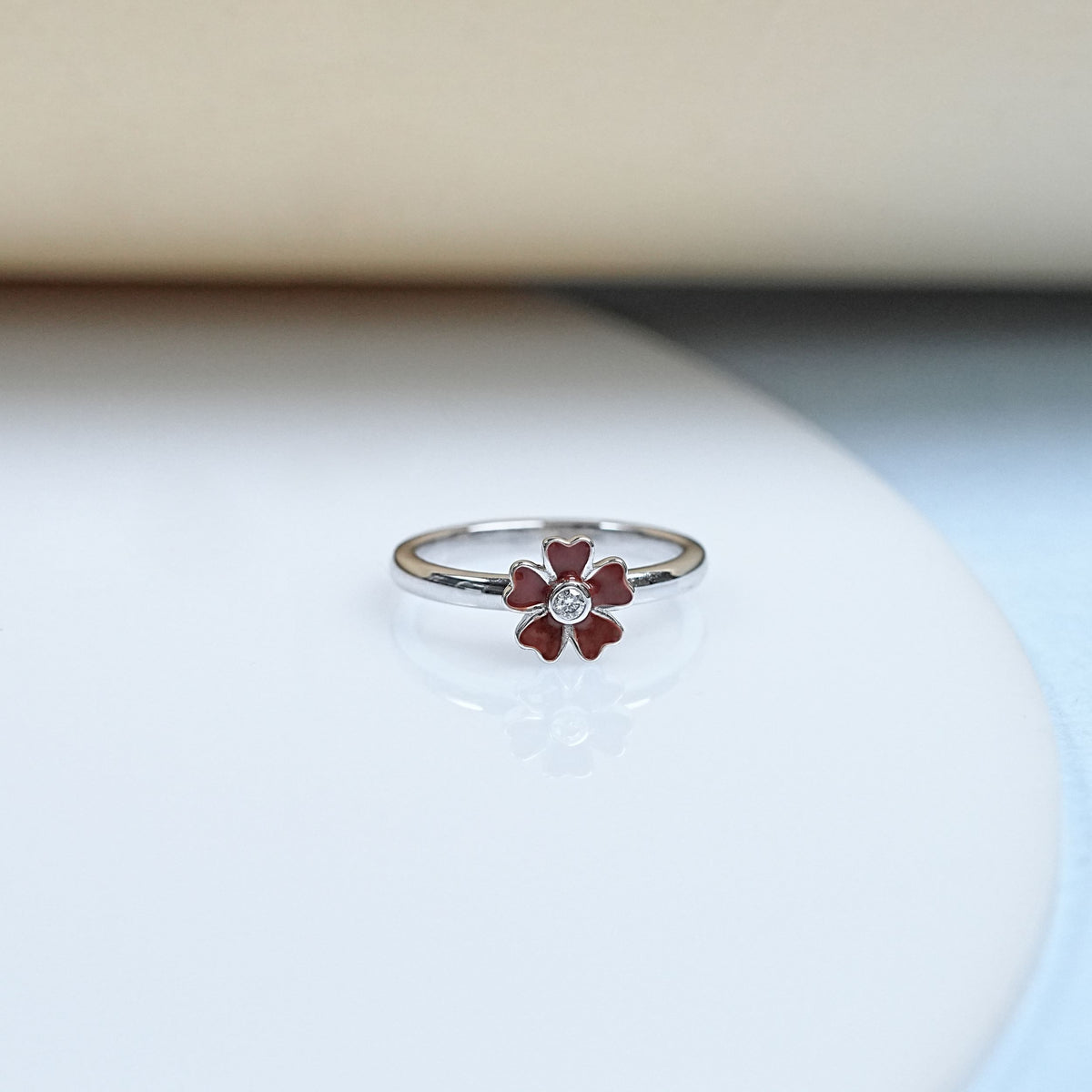 Red Enamel Flower Shape Kids Ring