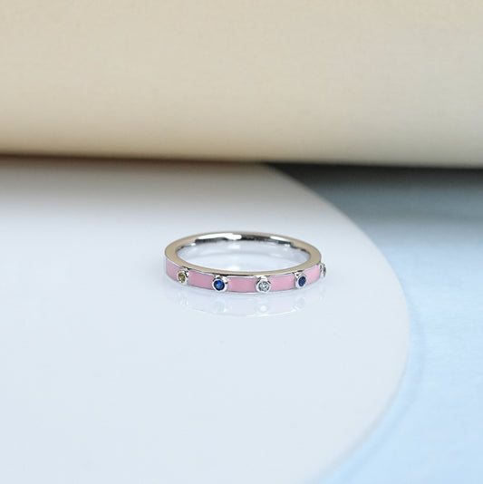 Gemstone Enamel Half Eternity Band