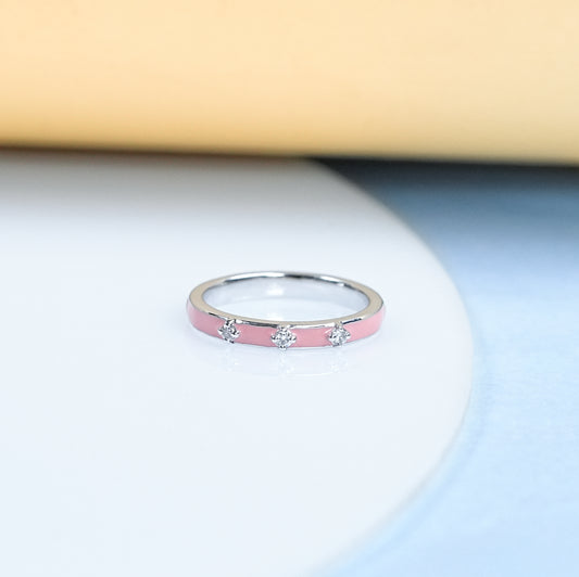 Pink Enamel Diamond Stacking Ring