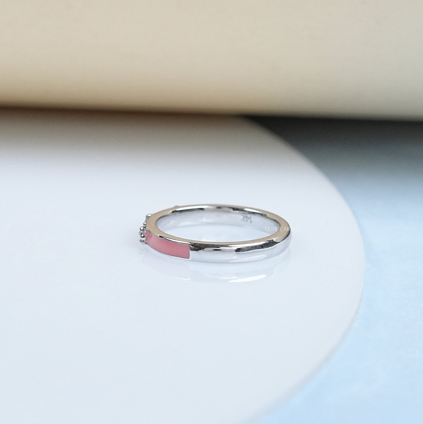 Pink Enamel Diamond Stacking Ring