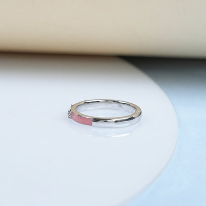 Pink Enamel Diamond Stacking Ring