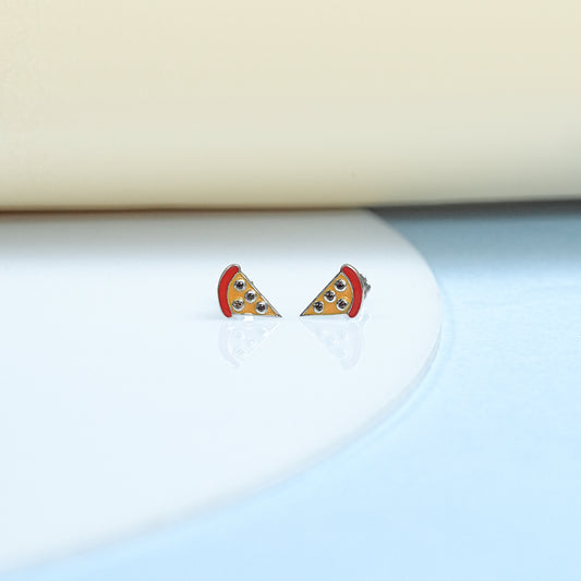Enamel Pizza Slice Stud Earring For Kids