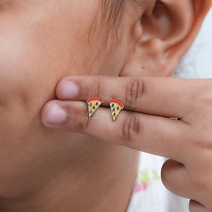 Enamel Pizza Slice Stud Earring For Kids