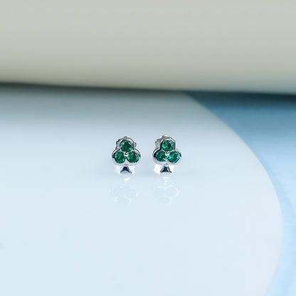 Green Gemstone Round Cut 3 Leaf Clover Earrings