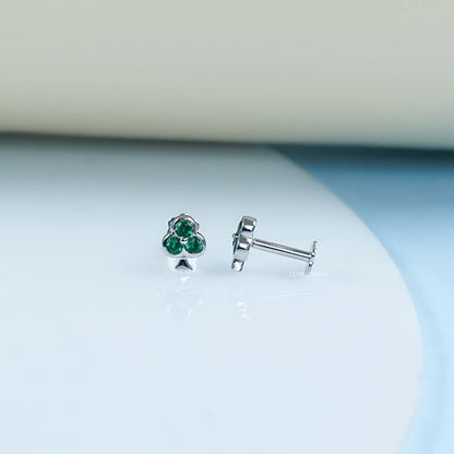 Green Gemstone Round Cut 3 Leaf Clover Earrings