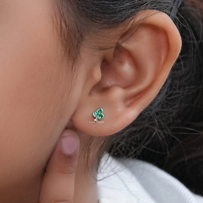 Green Gemstone Round Cut 3 Leaf Clover Earrings