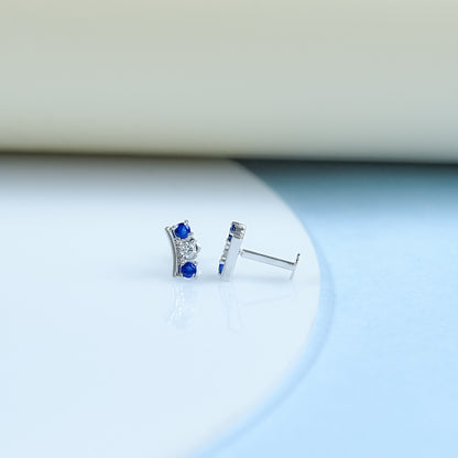 Sapphire And Diamond Round Cut Bar Stud