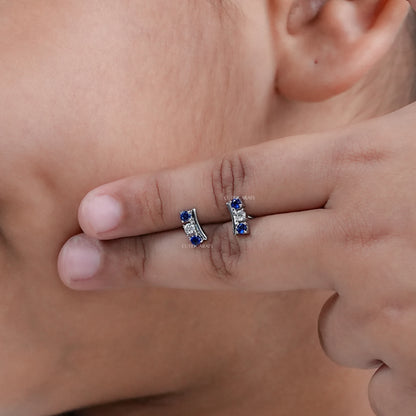 Sapphire And Diamond Round Cut Bar Stud