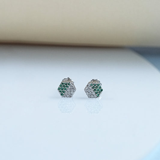 Diamond And Gemstone Pave Set Hexagon Baby Stud
