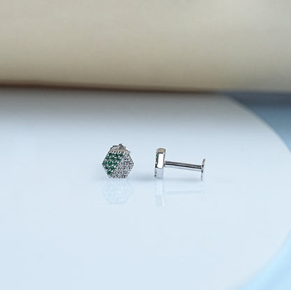 Diamond And Gemstone Pave Set Hexagon Baby Stud