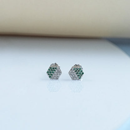 Diamond And Gemstone Pave Set Hexagon Baby Stud