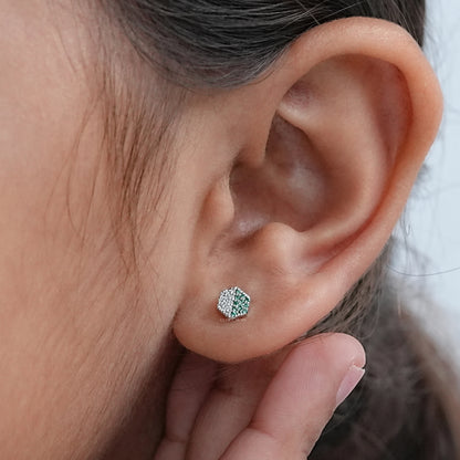 Diamond And Gemstone Pave Set Hexagon Baby Stud