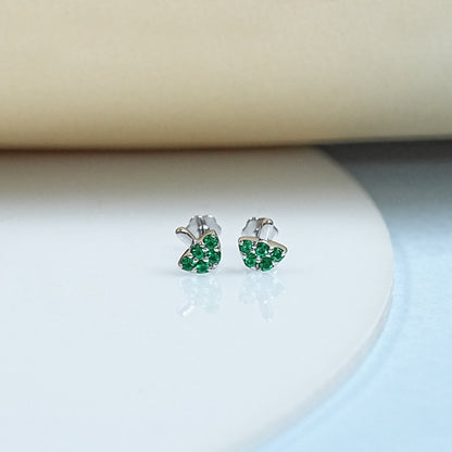 Emerald Round Cut Dainty Mushroom Stud For Kids
