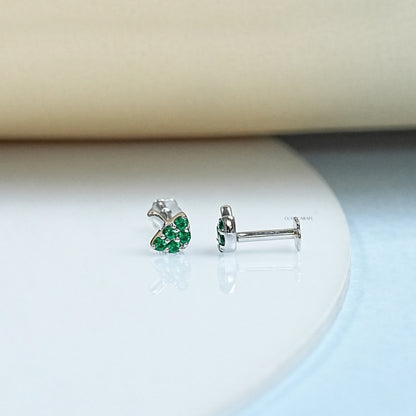 Emerald Round Cut Dainty Mushroom Stud For Kids