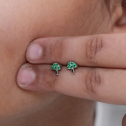 Emerald Round Cut Dainty Mushroom Stud For Kids