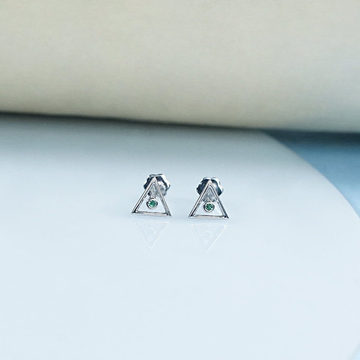 Minimalist Round Emerald Triangle Shape Baby Earrings