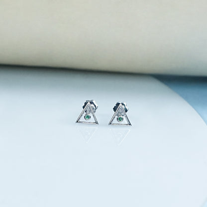 Minimalist Round Emerald Triangle Shape Baby Earrings