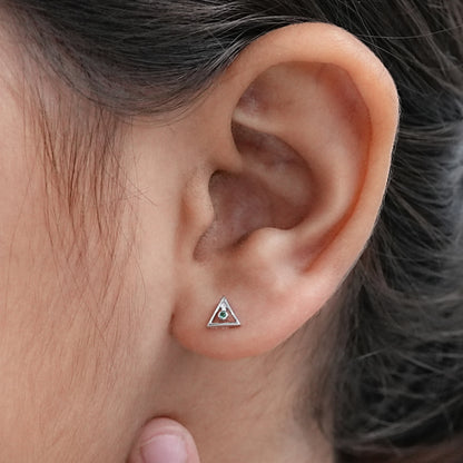 Minimalist Round Emerald Triangle Shape Baby Earrings