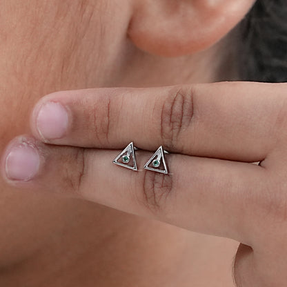 Minimalist Round Emerald Triangle Shape Baby Earrings