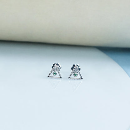 Minimalist Round Emerald Triangle Shape Baby Earrings